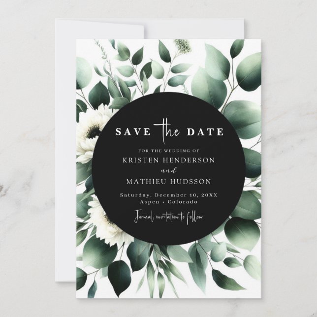 Unique Typography Eucalyptus Digital Wedding Save The Date (Front)