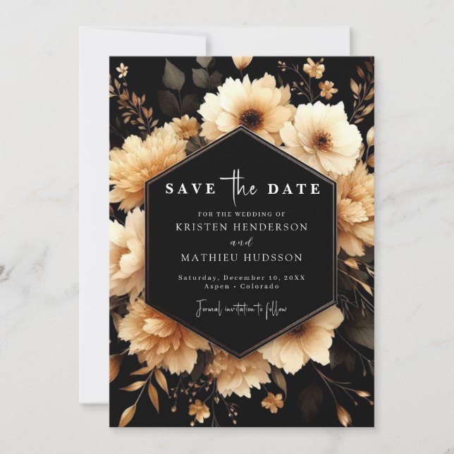 Unique Typography Gold and Black Wedding Save The Date (Front)