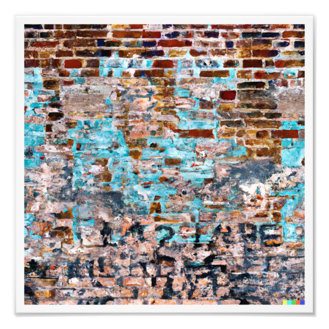 Unique Urban Aesthetic - Tagged Brick Wall Photo Print (Front)