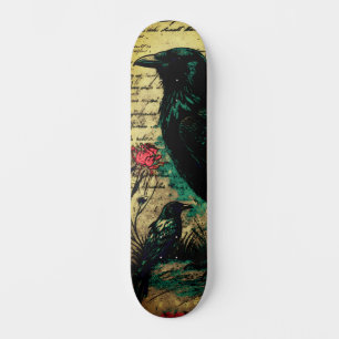 Unique Urban Art Inspired Gothic Raven & Red Rose Skateboard