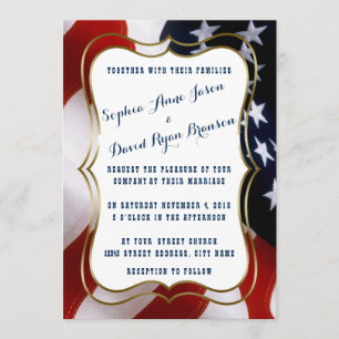 Unique USA Flag Gold Wedding Custom Invitation