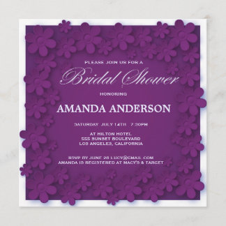 Unique Velvet Purple Floral Bridal Shower Invitation