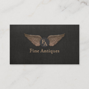 Unique Vintage Bronze Wings Monogram Black Business Card