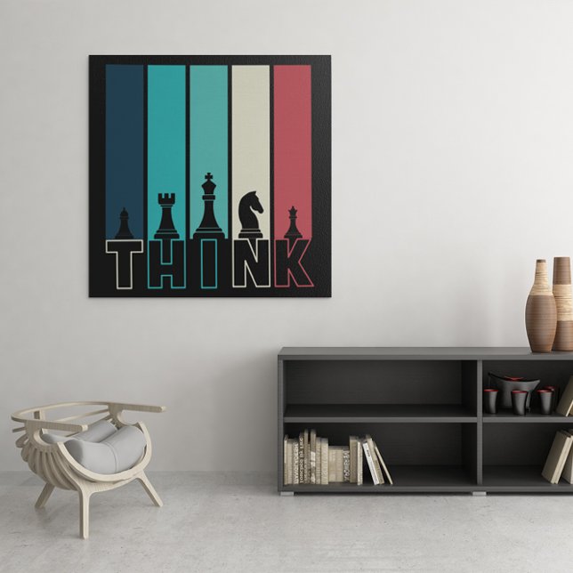 Unique Vintage Chess Pieces Think Colorful Poster (vintage chess square poster)