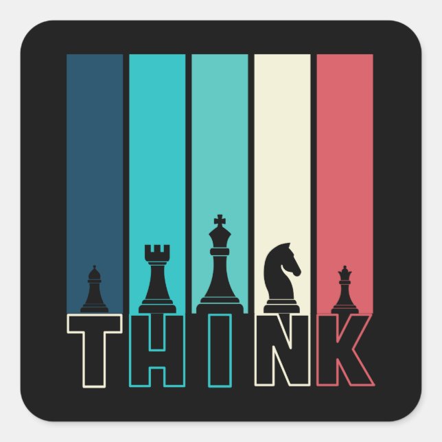Unique Vintage Chess Pieces Think Colourful  Square Sticker (Front)