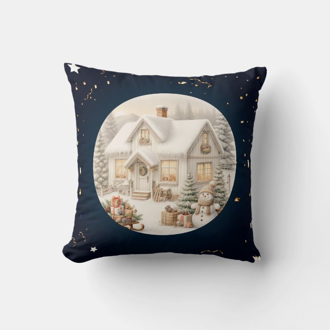Unique vintage Christmas Scenery Cushion (Front)