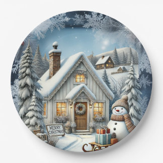 Unique vintage Christmas Scenery Paper Plates