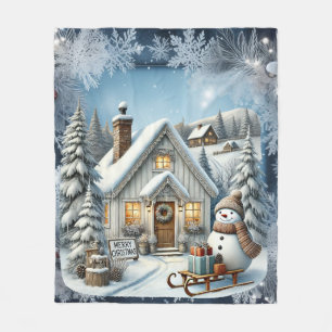 Unique vintage Christmas Scenery Paper Plates Fleece Blanket