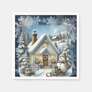 Unique vintage Christmas Scenery Paper Plates Napkin