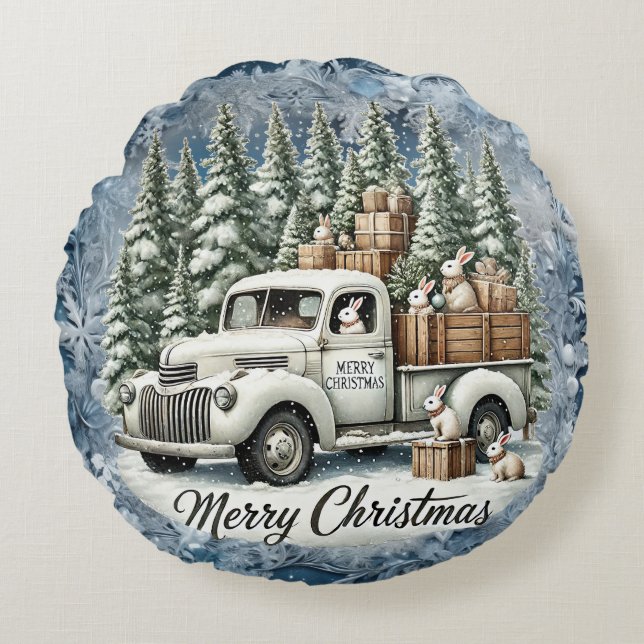 Unique vintage Christmas Scenery Paper Plates Round Cushion (Front)