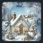 Unique vintage Christmas Scenery Paper Plates Square Sticker<br><div class="desc">Unique vintage Christmas design. These lovely Christmas items makes the perfect gift for anyone in the family. Also check out the others items in this collection.</div>