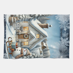 Unique vintage Christmas Scenery Paper Plates Tea Towel