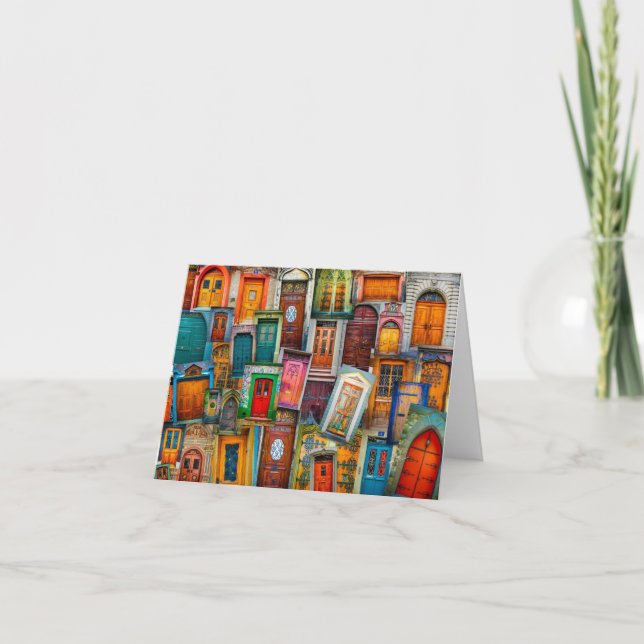 Unique Vintage Door Collage Pattern Travel Card (Front)