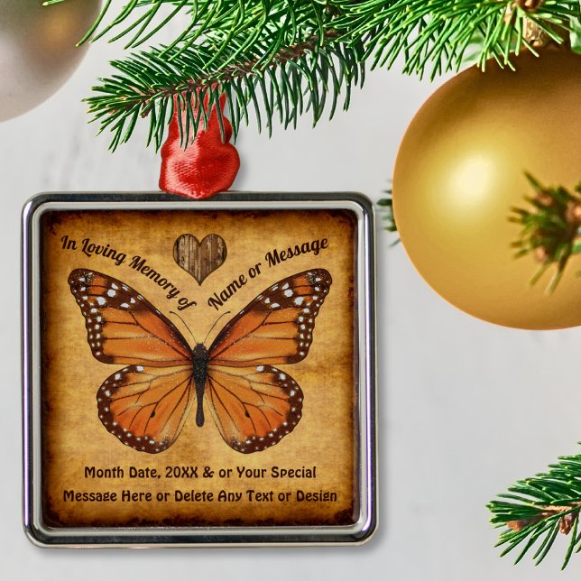 Unique Vintage Look, Butterfly Memorial Ornaments (In loving memory Christmas ornament, personalized. Monarch Christmas Tree Ornaments. )