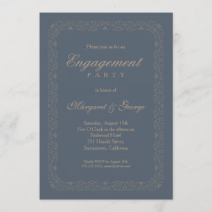 Unique Vintage Navy Blue Engagement Party Invitation