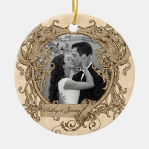 Unique Vintage Our First Christmas Together Photo Ceramic Tree Decoration