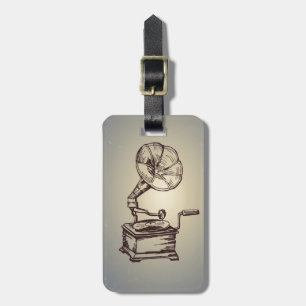 Unique Vintage Phonograph. Retro Style Gramophone Luggage Tag