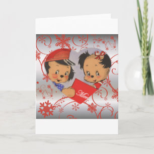 Unique Vintage Puppy Dog Christmas Holiday Card
