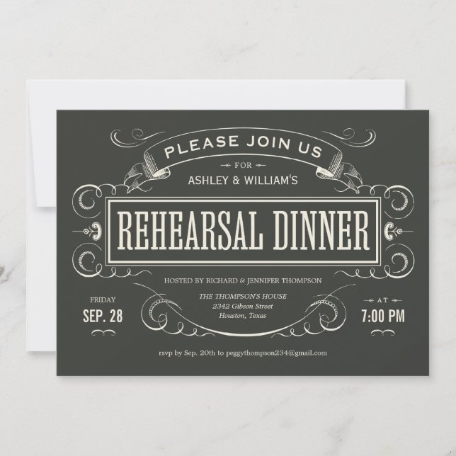 Unique Vintage Rehearsal Dinner Invitations (Front)