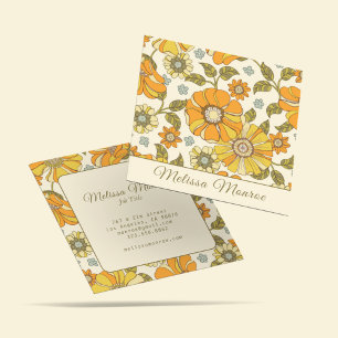 Unique Vintage Retro Flowers Typography Sage Green Square Business Card