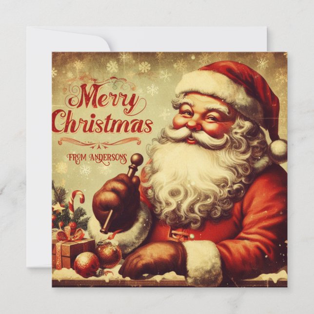 Unique vintage retro illustration Santa Claus Holiday Card (Front)