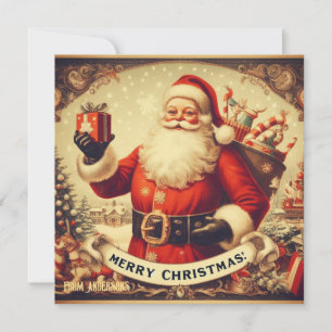 Unique vintage retro illustration Santa Claus Holiday Card