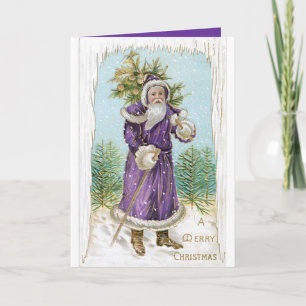 Unique vintage Santa in Purple!  Christmas Card