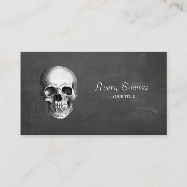 Unique Vintage Skull Etching Black Business Card (Front)
