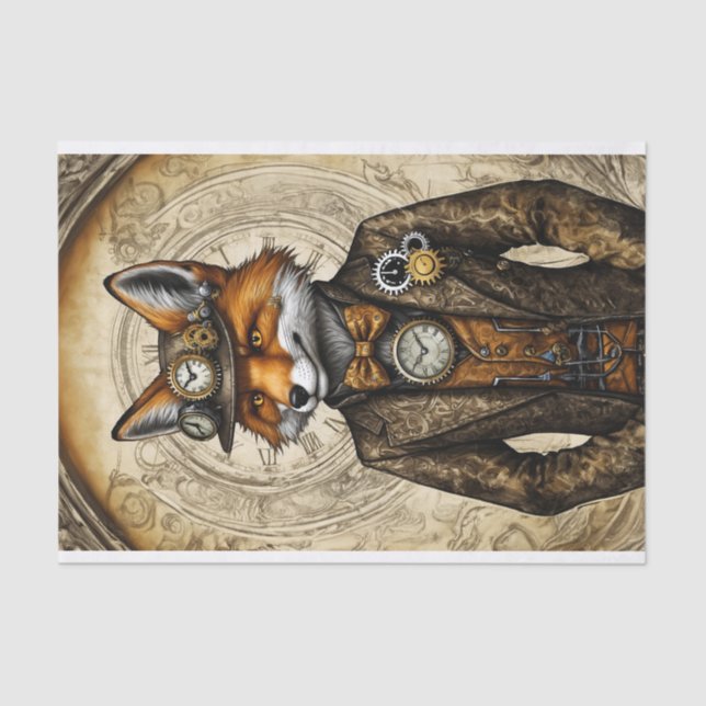 Unique Vintage Steampunk Fox Tissue Paper (Front)