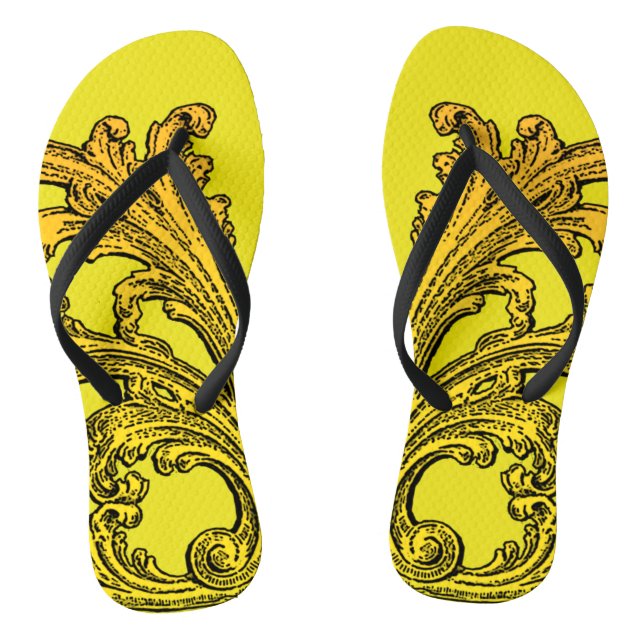 Unique Vintage Swirl Ombre Gold Design Flip Flops (Footbed)