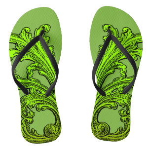 Unique Vintage Swirl Ombre Green Design Flip Flops