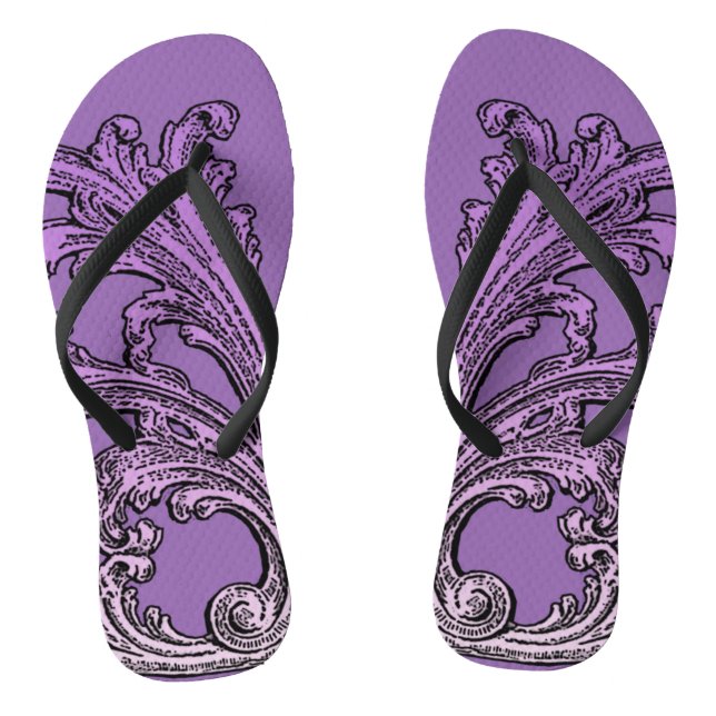 Unique Vintage Swirl Ombre Purple Design Flip Flops (Footbed)