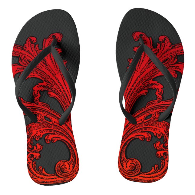 Unique Vintage Swirl Ombre Red Design Flip Flops (Footbed)
