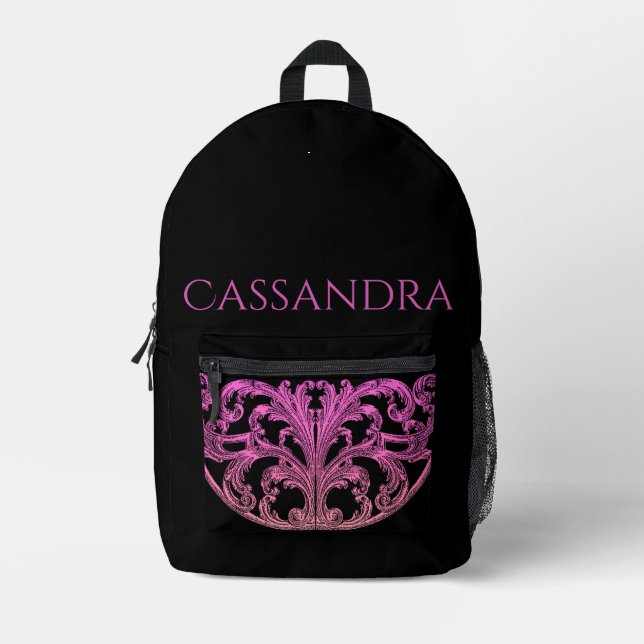 Unique Vintage Swirl Ombre Red Personalised  Printed Backpack (Front)