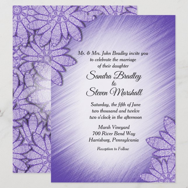 Unique Violet Hue Floral Accent Wedding Invitation (Front/Back)