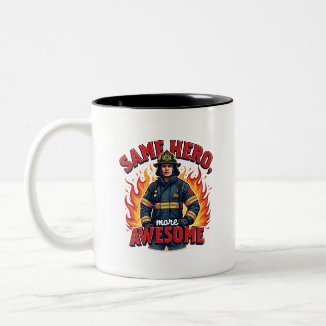 Unique Volunteer Firefighter With Red Text Two-Tone Coffee Mug (Left)