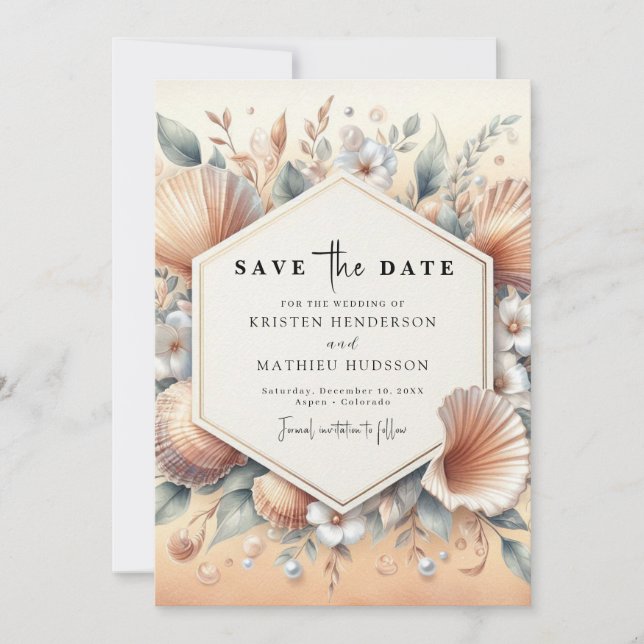 Unique Watercolor Beach Wedding Save The Date (Front)