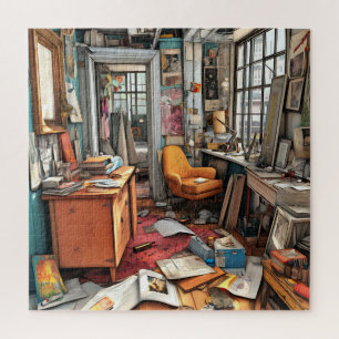 Unique Watercolor Retro Vintage Colorful Room Jigsaw Puzzle