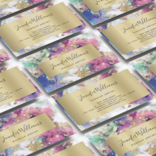 Unique Watercolor Sparkly Gold Foil Beauty Salon Business Card