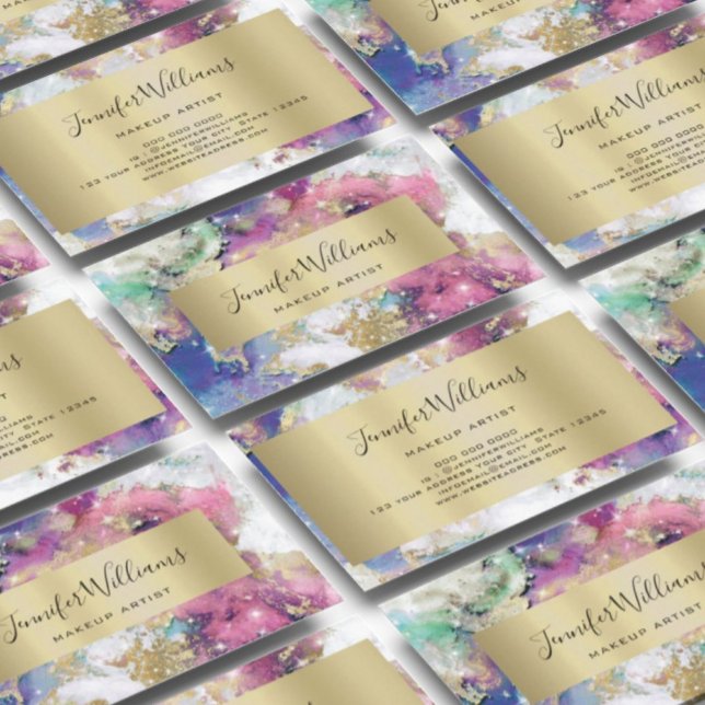 Unique Watercolor Sparkly Gold Foil Beauty Salon Business Card (Creator Uploaded)