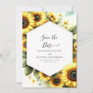 Unique Watercolor Sunflower Wedding Save The Date