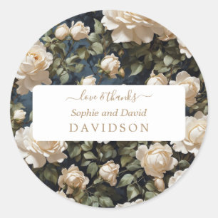 Unique Watercolor White Roses Wedding Classic Round Sticker