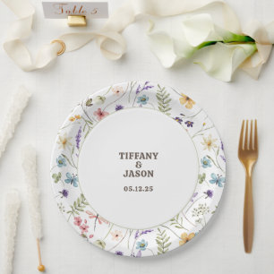 Unique Watercolor Wildflower Wedding  Paper Plate