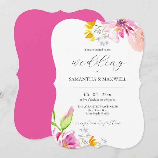 Unique Wedding Invitation Floral  (Front/Back)