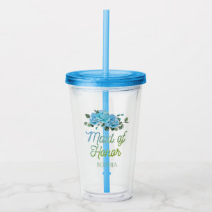 Unique Wedding Rustic Blue Roses Maid of Honour  Acrylic Tumbler