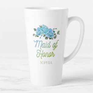 Unique Wedding Rustic Blue Roses Maid of Honour   Latte Mug
