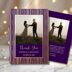Unique Wedding Thank You Card 2 Photo Purple Gold