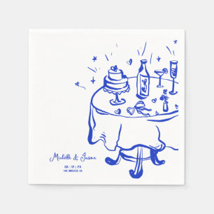 Unique Whimsical Blue Hand Drawn French Bow Photo Napkin