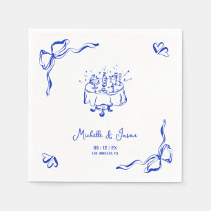 Unique Whimsical Blue Hand Drawn French Bow Photo Napkin