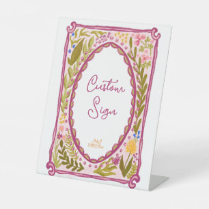 Unique Whimsical Floral Bow Doodle Hand Drawn  Pedestal Sign